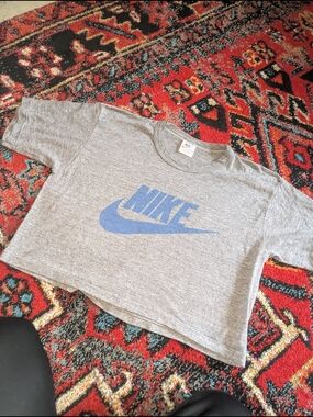 Nike Gray Crop Tee with Blue Logo